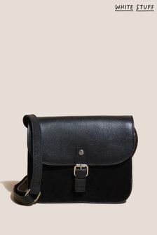 White Stuff Eve Buckle Black Leather Satchel Bag (D78763) | $91