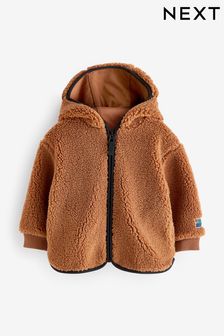 Brown Teddy Borg Fleece Zip Through Hooded Jacket (3mths-7yrs) (D78863) | €18 - €21