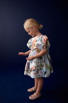 Pale Blue Floral Printed Taffeta Party Dress (3mths-10yrs) (D78910) | AED197 - AED225