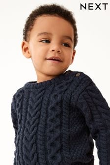 Navy Blue Cable Crew Jumper (3mths-7yrs) (D78915) | €10 - €12
