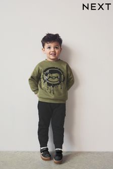 Khaki Green/Black Drippy Bear Character Sweatshirt and Joggers Set (3mths-7yrs) (D78958) | OMR9 - OMR11