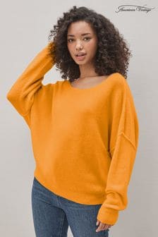 Pomarańczowy - Luźny sweter American Vintage z dzianiny (D79026) | 347 zł