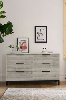 Grey Bronx Oak Effect 6 Drawer Wide Chest of Drawers (D79303) | €580