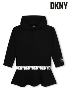 DKNY Black Dropped Hem Logo Hooded Dress (D79517) | €42 - €50