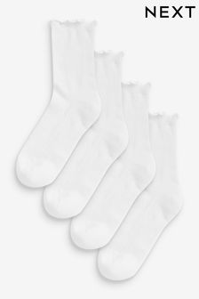 White Frill Top Cushion Sole Ankle Socks 4 Pack (D79598) | $17