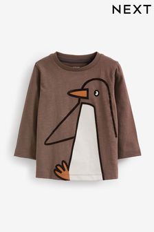 Brązowa z pingwinem - Koszulka z długimi rękawem z motywem zwierzątek (3m-cy-7lata) (D79726) | 24 zł - 35 zł