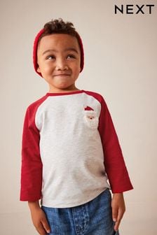 Grey/Red Santa Raglan Long Sleeve Christmas T-Shirt (3mths-7yrs) (D79753) | SGD 9 - SGD 12