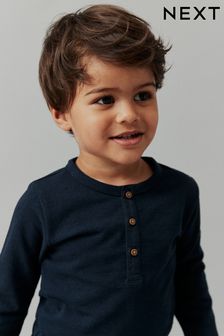 Navy Long Sleeve Henley Neck T-Shirt (3mths-7yrs) (D79759) | AED29 - AED39