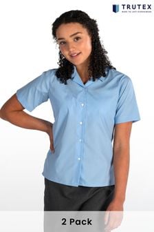 Trutex Girls 2 Pack Short Sleeve Non Iron Blue Revere School Shirts (D79773) | €26 - €35