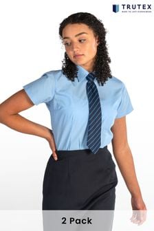 Trutex Blue Short Sleeve Fitted School Blouse (Twin pack) (D79793) | OMR11 - OMR12