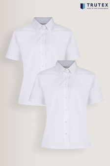 Trutex Girls 2 Pack Short Sleeve Non Iron White School Shirts (D79799) | €30 - €34