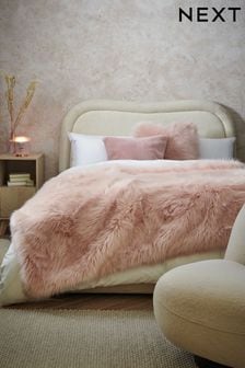 Pink Long Faux Fur Throw