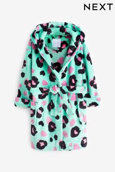 Turquoise Blue Animal Print Fleece Dressing Gown (5-16yrs) (D79835) | €23 - €37
