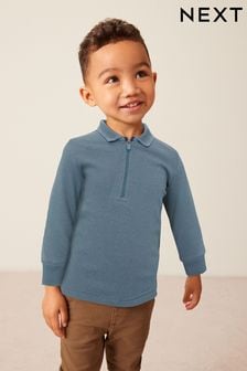 Blue - Long Sleeve Textured Zip Polo Shirt (3mths-7yrs) (D79860) | kr160 - kr200