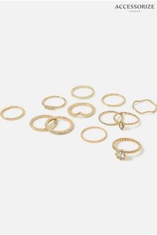Accessorize Ringe mit Kristallverzierung im 12er-Pack, Goldfarben (D79944) | 19 €