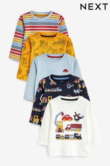 藍色／黃色 - 交通工具圖案長袖T恤5件裝 (3個月至7歲) (D79984) | HK$218 - HK$253