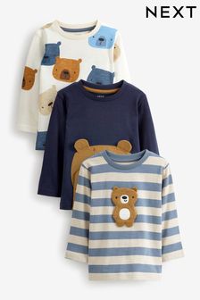 Blue/Brown Peekaboo Bear - Long Sleeve Character T-shirts 3 Pack (3mths-7yrs) (D79989) | BGN63 - BGN75