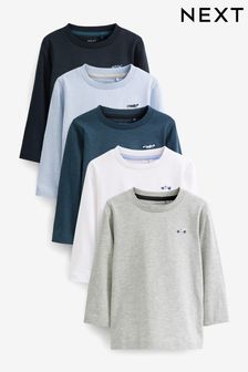 Blue/Navy - 5 Pack Long Sleeve T-shirts (3mths-7yrs) (D79991) | kr360 - kr430