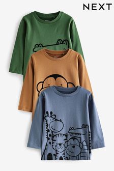 Green/Blue/Yellow Linear Animals - Long Sleeve Character T-shirts 3 Pack (3mths-7yrs) (D79994) | kr290 - kr360
