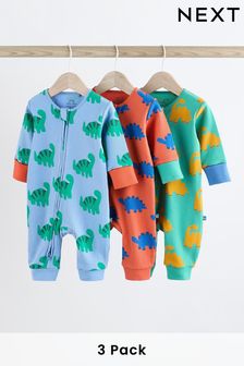 Bright Dino Zip Baby Sleepsuits 3 Pack (0-3yrs) (D80016) | SGD 36 - SGD 39