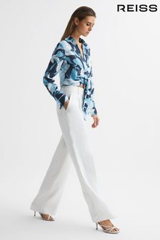 Укороченная льняная блузка с завязкой и принтом Reiss Dahlia (D80060) | €180