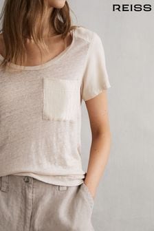 Reiss Stone Camilla Woven Linen Short Sleeve T-Shirt (D80062) | AED562