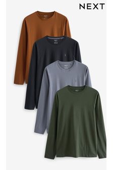 Black/Khaki/Navy/White Long Sleeve Stag T-Shirts 4 Pack (D80247) | AED183