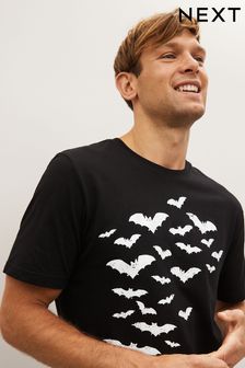 Murciélagos que brillan en la oscuridad en negro - Camiseta Halloween (D80308) | 21 €