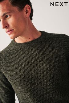 Sweter z okrągłym dekoltem o regularnym kroju z teksturowanej dzianiny (D80398) | 90 zł