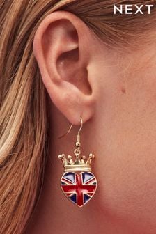 Red Crown Topped Union Jack Earrings (D80443) | SGD 12