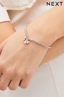 Silver Tone Bee Charm Beady Stretch Bracelet (D80535) | AED40