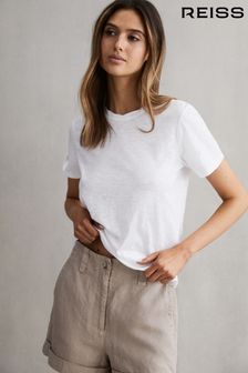 Reiss White Joey Slub Cotton T-Shirt (D80536) | TRY 1.107