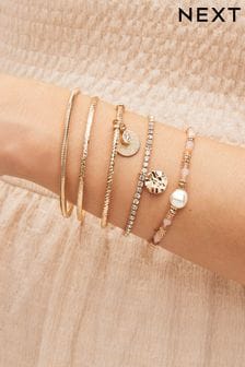 Pink/Gold Tone Beaded Stretch Bracelet and Bangle Pack (D80556) | R234