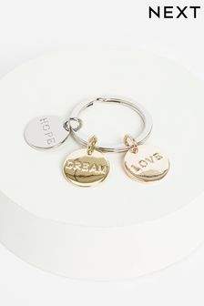 Gold/Silver/RoseGold Recycled Metal Love Hope Dream Keyring (D80563) | €9