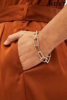 Gold Tone Rectangular Link Chunky Chain Bracelet (D80571) | ₪ 47