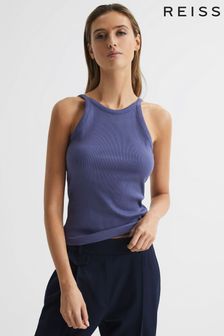 Reiss Dusty Blue Louisa Crew Neck Ribbed Cami Vest Top (D80591) | AED216