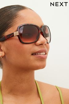 Tortoiseshell Brown Large Square Wrap Sunglasses (D80616) | €6