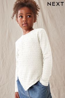 White Textured Hanky Hem Long Sleeve Top (3-16yrs) (D80642) | AED27 - AED44