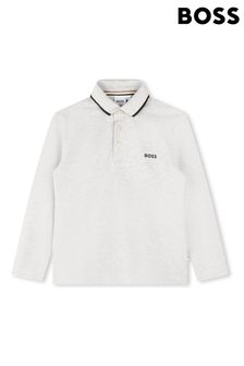 BOSS Grey Chest Logo Long Sleeve Polo Shirt