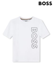 Tricou cu logo vertical BOSS Alb (D80674) | 275 LEI - 328 LEI
