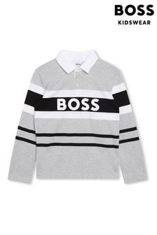BOSS Grey Colourblock Logo Long Sleeve Jersey Polo Shirt (D80697) | €54 - €61