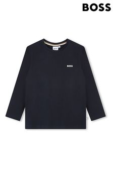 BOSS Navy Blue Chest Logo Long Sleeve T-Shirt (D80702) | AED258 - AED309