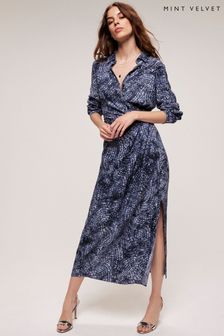 Синее платье-рубашка миди с принтом Mint Velvet (D80782) | €81