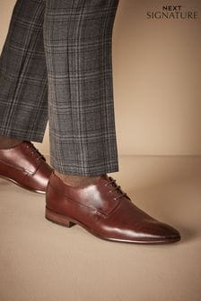 Dark Tan Brown Signature Textured Leather Derby Shoes (D80801) | 47 €