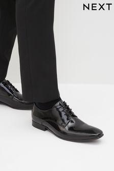 Black Leather Shine Derby Shoes (D80802) | €25