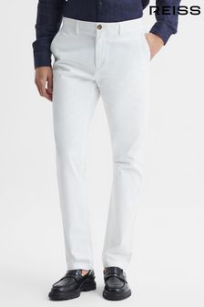Reiss White Pitch Slim Fit Washed Cotton Blend Chinos (D80815) | €124