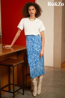 Ro&Zo - Blue Floral Print Wrap Skirt (D80837) | €45