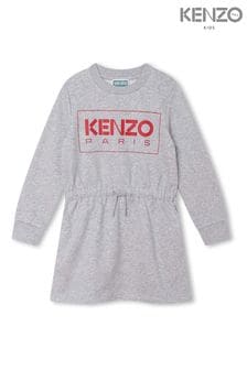 Серое детское трикотажное платье с завязкой на талии Kenzo (D80869) | €64 - €70