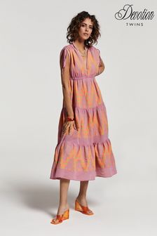 Розовое платье макси без рукавов с принтом Devotion Twins (D81079) | €222