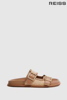 Naturel - Reiss - Leren Ezra slippers van raffia (D81088) | €198